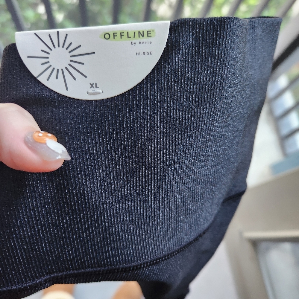 NWT Aerie Offline Black Ribbed Shimmer Leggings 7/8 Length Size XL - Picture 4 of 8